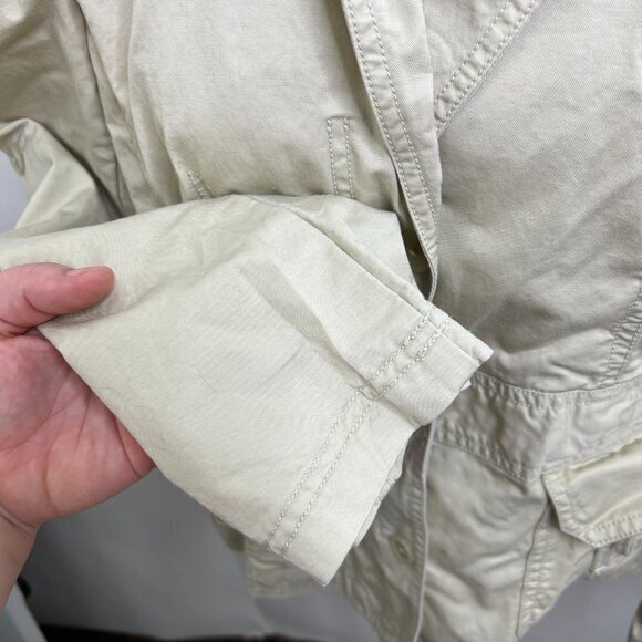 Ann Taylor Loft Jacket M Tan Khaki Button Pockets Beige Coat Lightweight Tie - Picture 7 of 14